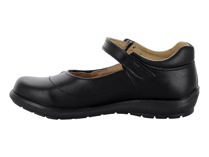Zapato escolar negro tipo Mary Jane con correa y hebilla para niña.