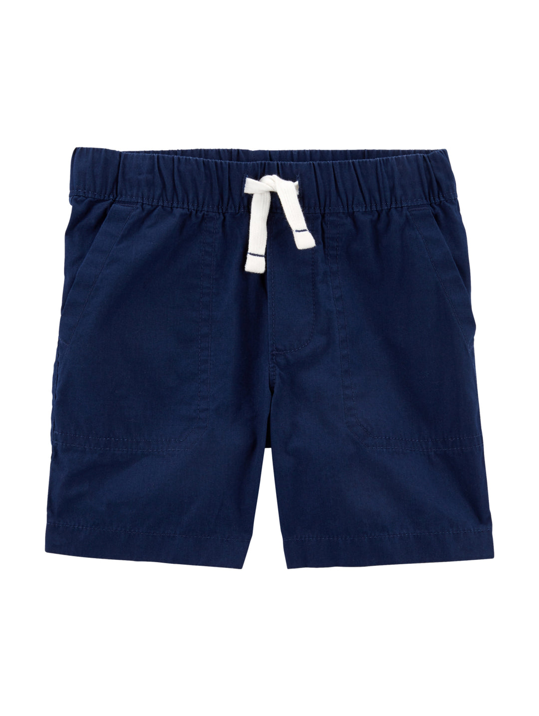 Shorts color azul marino para niño con jareta blanca en la cintura.