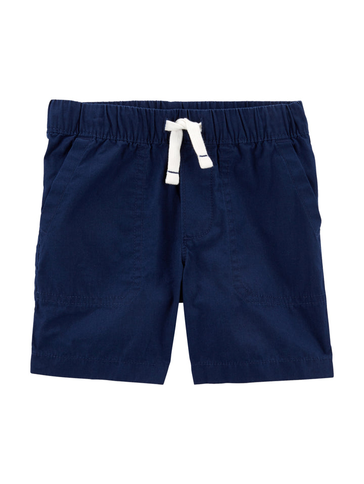 Shorts color azul marino para niño con jareta blanca en la cintura.