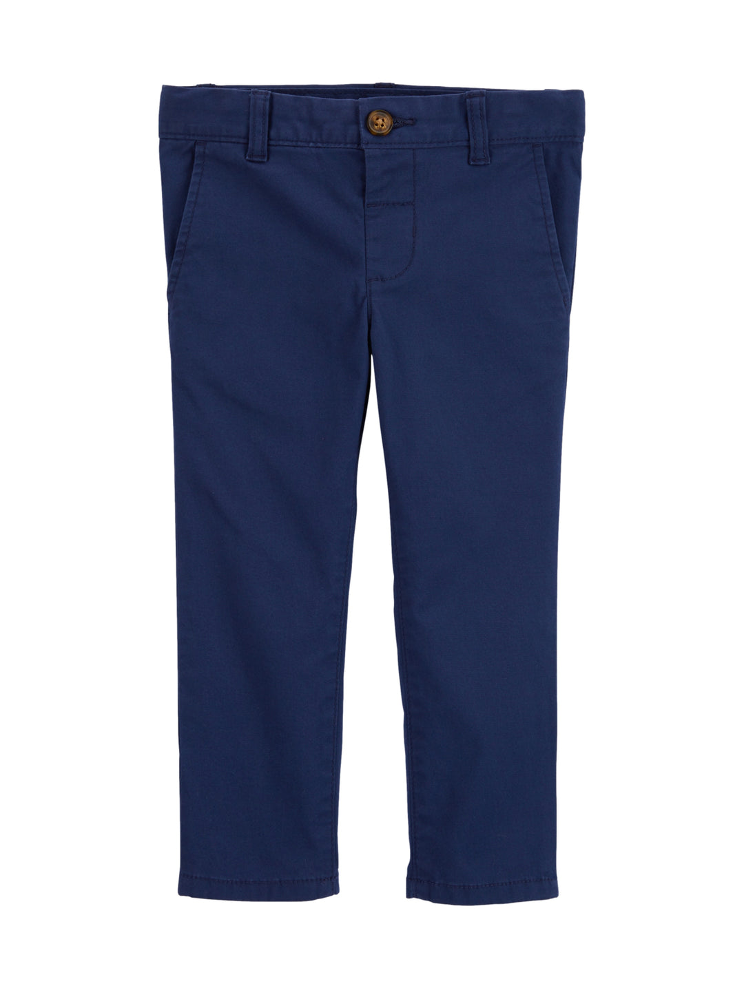 Pantalón color azul marino para niño con botón frontal.