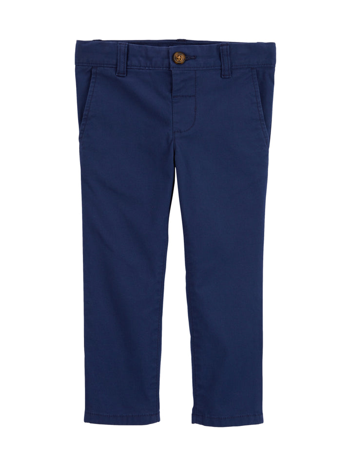 Pantalón color azul marino para niño con botón frontal.