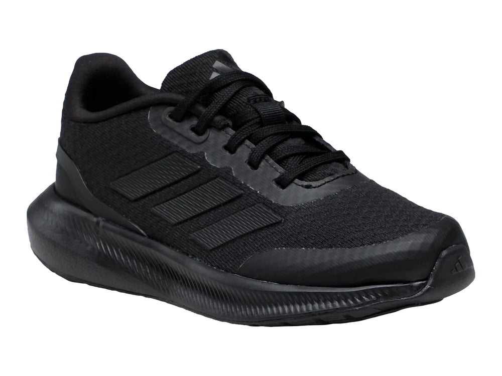 Tenis deportivos Adidas Runfalcon 3.0 en color negro, vista lateral sobre fondo blanco.