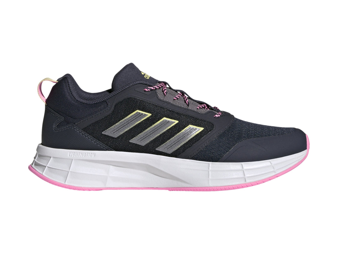 Tenis deportivos Adidas Duramo Protect en color azul marino con suela blanca y detalles en rosa.