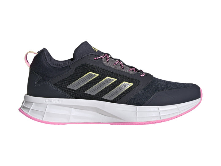 Tenis deportivos Adidas Duramo Protect en color azul marino con suela blanca y detalles en rosa.