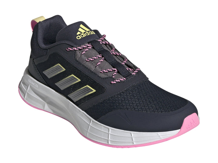 Tenis deportivos Adidas Duramo Protect en color azul marino con suela blanca y detalles en rosa.