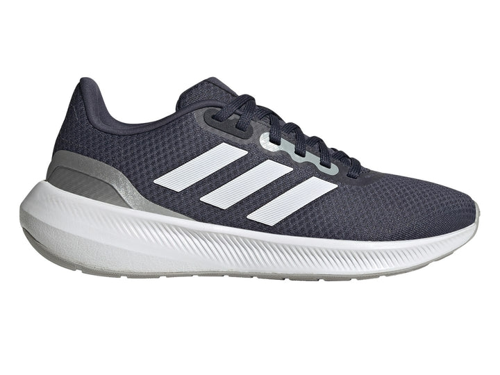 Tenis deportivos Adidas Runfalcon 3.0 en color azul marino con franjas blancas y suela blanca.