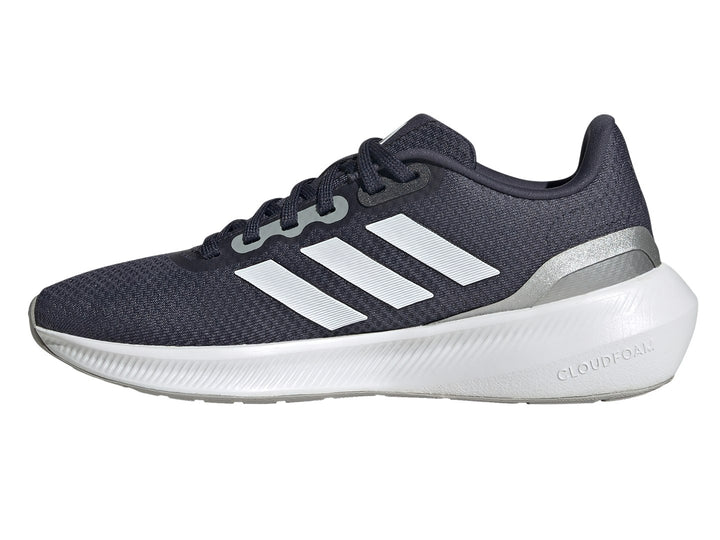 Tenis deportivos Adidas Runfalcon 3.0 en color azul marino con franjas blancas y suela blanca.