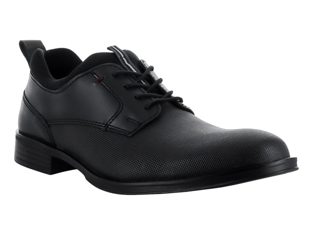 Zapato formal de piel color negro con cordones y detalle texturizado lateral.