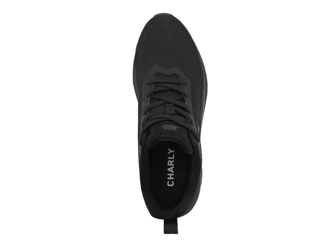 Tenis deportivos Charly de color negro con tejido de malla y suela sintética.