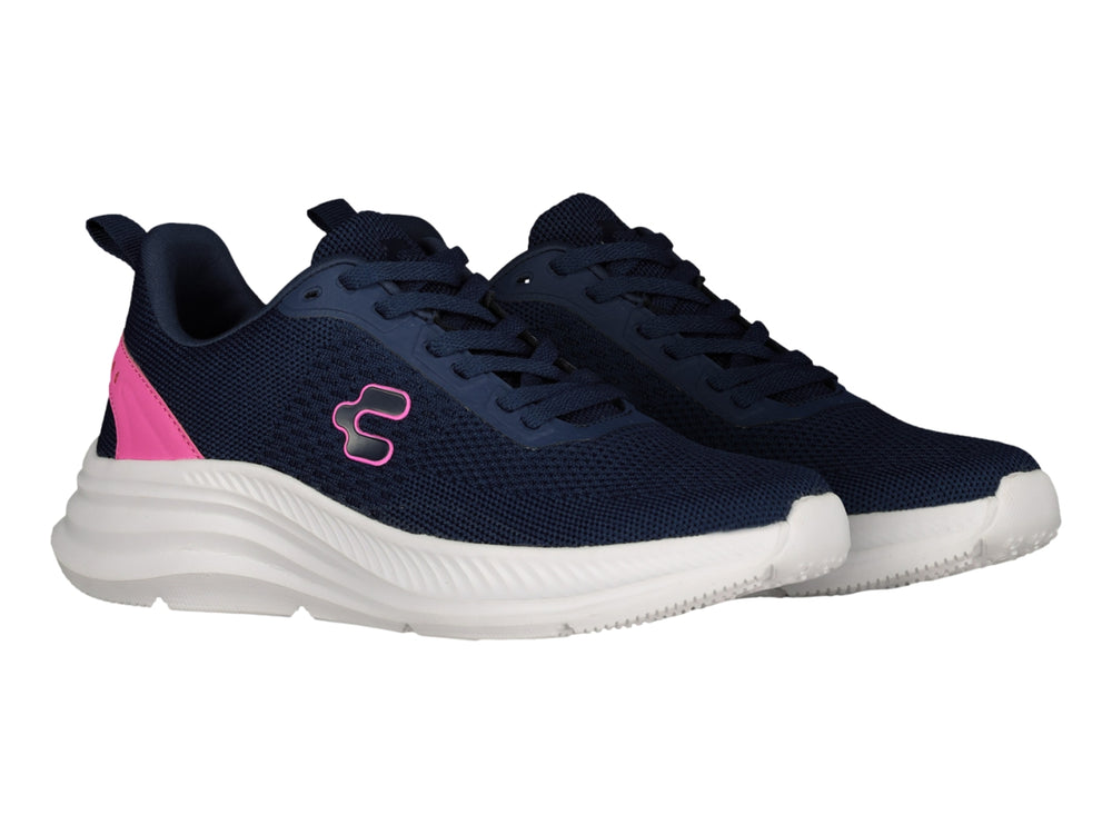 Tenis deportivos Charly color azul marino con detalles en rosa y suela blanca.