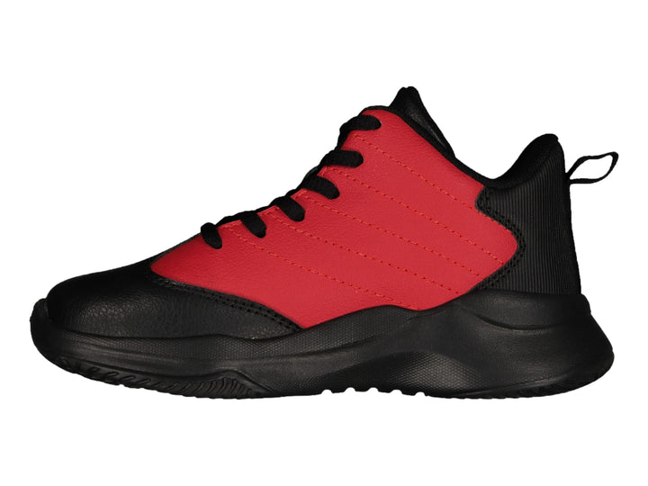 Tenis de baloncesto marca Charly en colores rojo y negro con suela robusta.