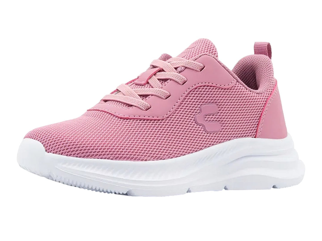Tenis deportivos Charly color rosa con suela blanca y tejido de malla transpirable.