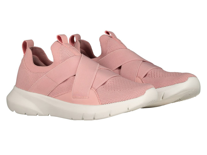 Tenis deportivos Charly color rosa con suela blanca y cintas elásticas cruzadas en la parte superior.