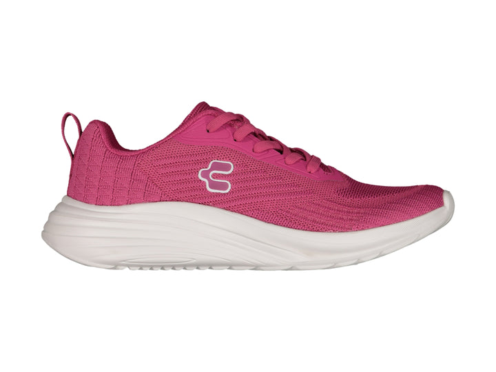 Tenis deportivos Charly de color rosa con suela blanca y tejido transpirable.