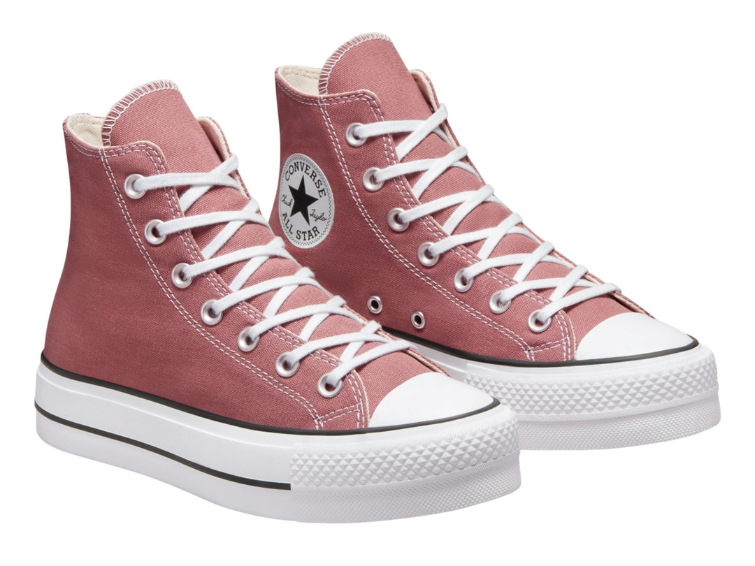 Tenis Converse Chuck Taylor All Star Lift HI color saddle con suela blanca de plataforma.