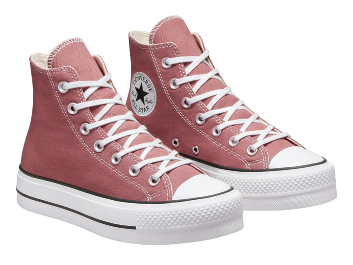 Tenis Converse Chuck Taylor All Star Lift HI color saddle con suela blanca de plataforma.