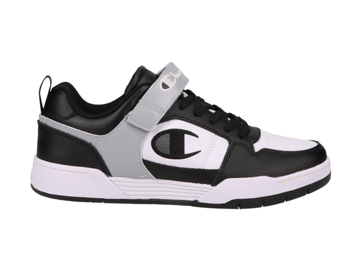 Tenis deportivos Champion Arena Lo CB en colores negro, blanco y gris con correa ajustable.