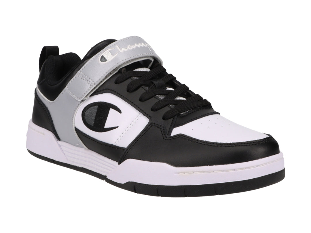 Tenis deportivos Champion Arena Lo CB en colores negro, blanco y gris con correa ajustable.