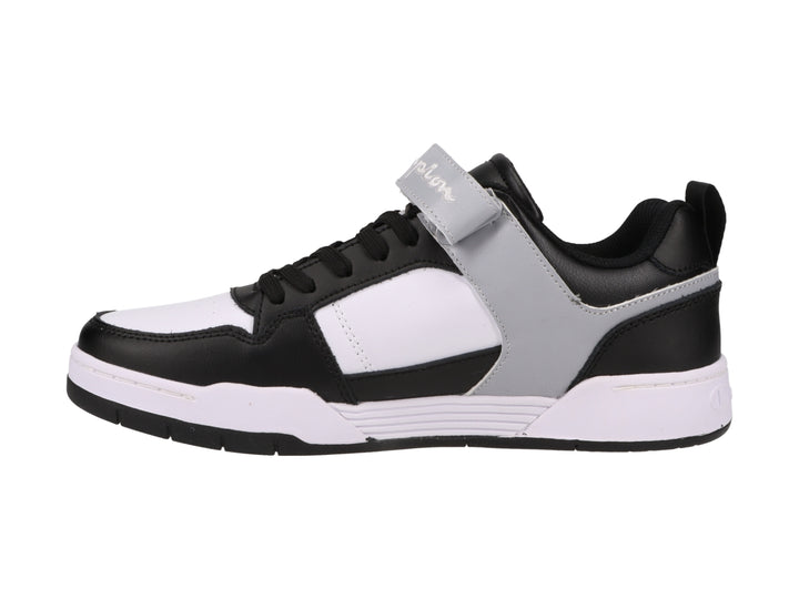 Tenis deportivos Champion Arena Lo CB en colores negro, blanco y gris con correa ajustable.