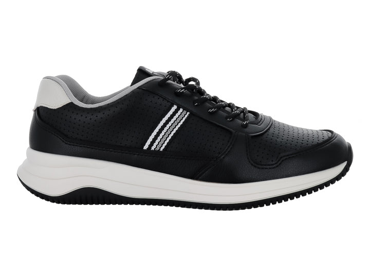Tenis deportivos BR Sport en color negro con suela blanca y detalles laterales en blanco.