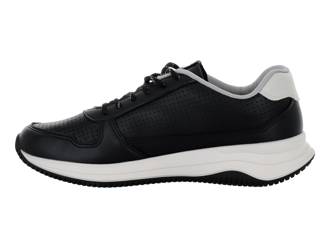 Tenis deportivos BR Sport en color negro con suela blanca y detalles laterales en blanco.