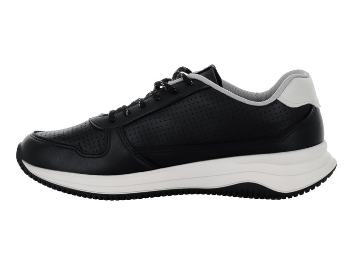Tenis deportivos BR Sport en color negro con suela blanca y detalles laterales en blanco.
