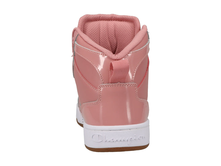 Tenis Champion modelo Arena Power Hi en color rosa con suela blanca y detalles en café, corte alto.