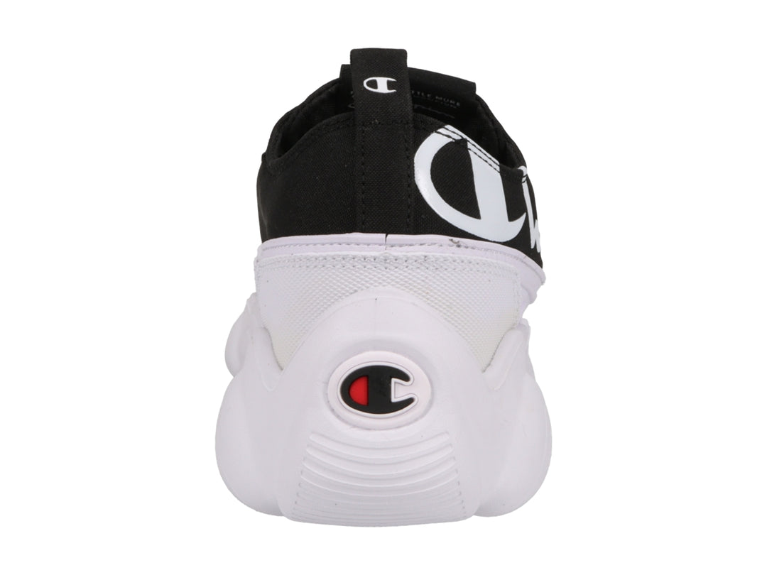 Tenis Champion de plataforma en colores blanco y negro con logotipo lateral.