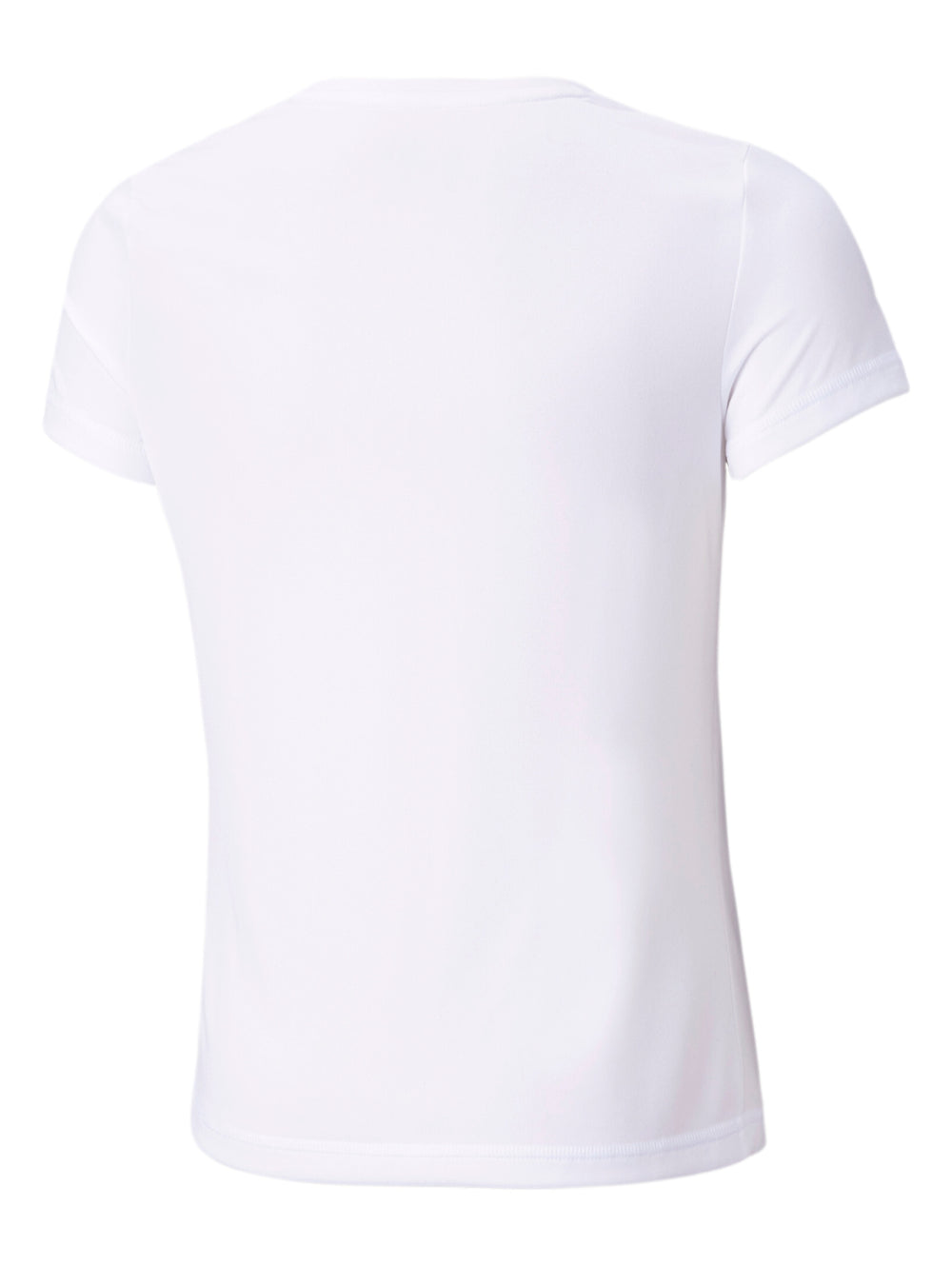 Camiseta deportiva PUMA blanca con logotipo negro del puma en el centro.