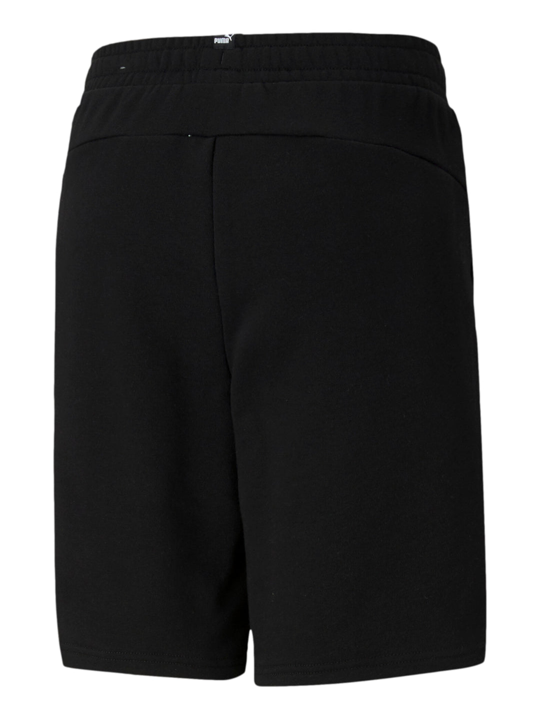 Pantalones cortos deportivos PUMA en color negro con logotipo blanco en la pierna izquierda.