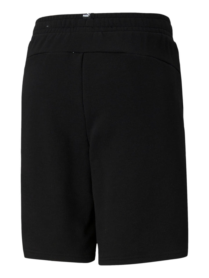 Pantalones cortos deportivos PUMA en color negro con logotipo blanco en la pierna izquierda.