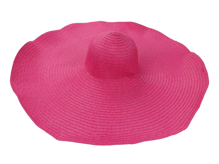 Sombrero de ala ancha color fucsia con acabado tejido.