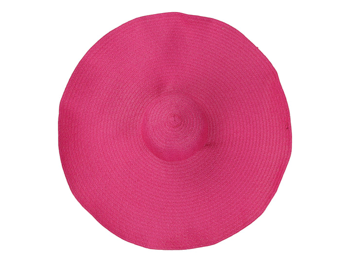 Sombrero de ala ancha color fucsia con acabado tejido.
