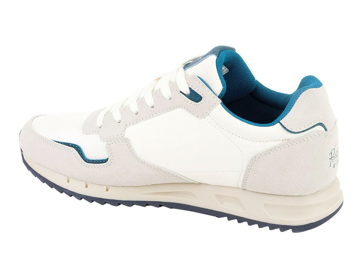 Tenis Penguin Millan en colores beige y blanco con detalles y suela en color azul.