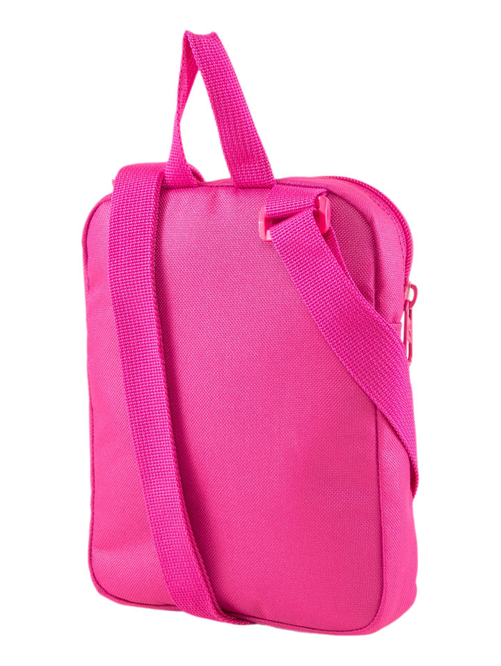 Bolsa de hombro pequeña PUMA color rosa orquídea con logotipo blanco frontal y asa superior.