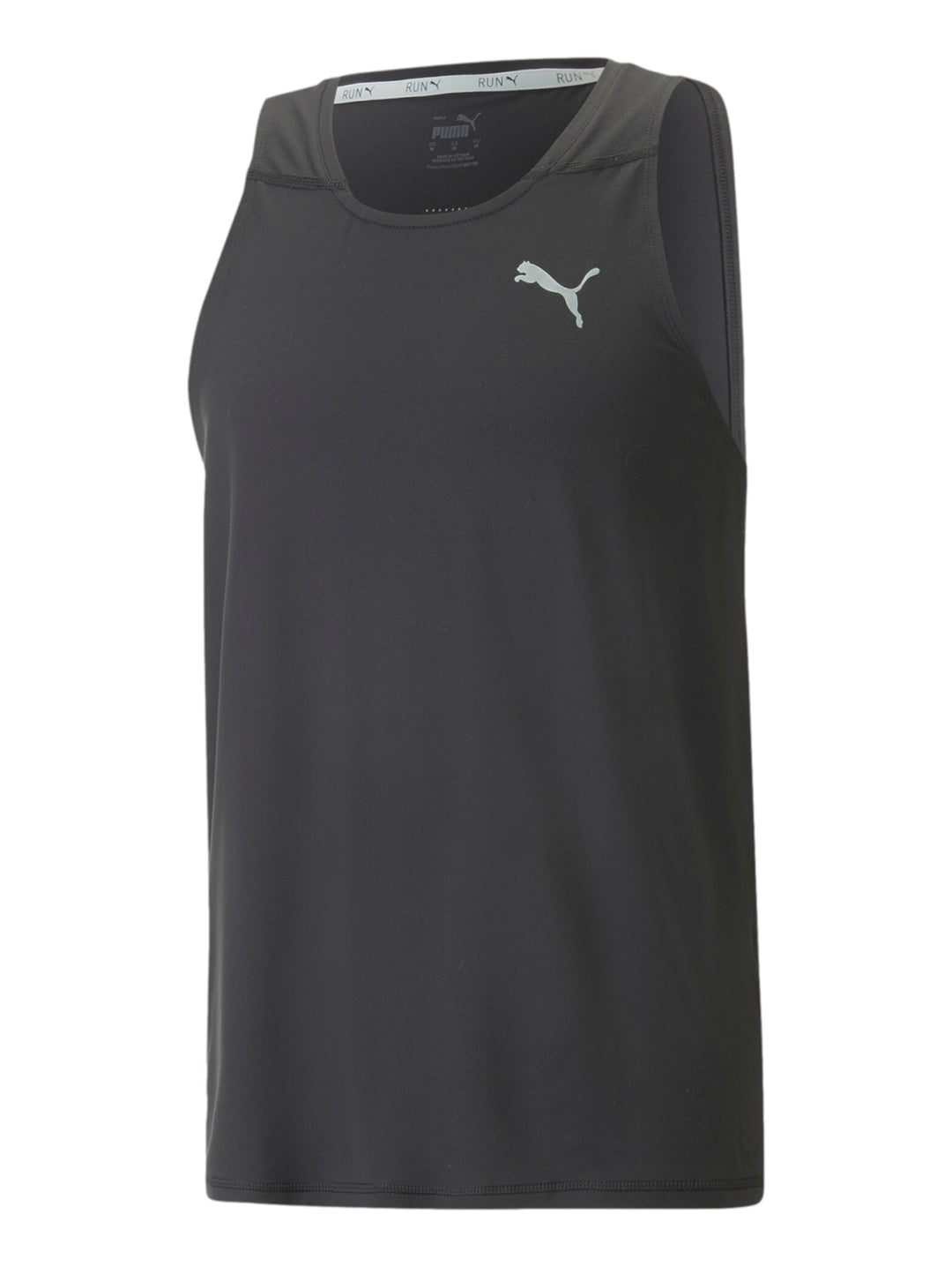 Camiseta deportiva sin mangas PUMA en color negro con logotipo en el pecho.