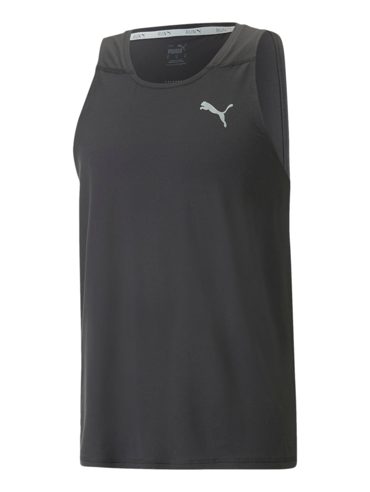 Camiseta deportiva sin mangas PUMA en color negro con logotipo en el pecho.