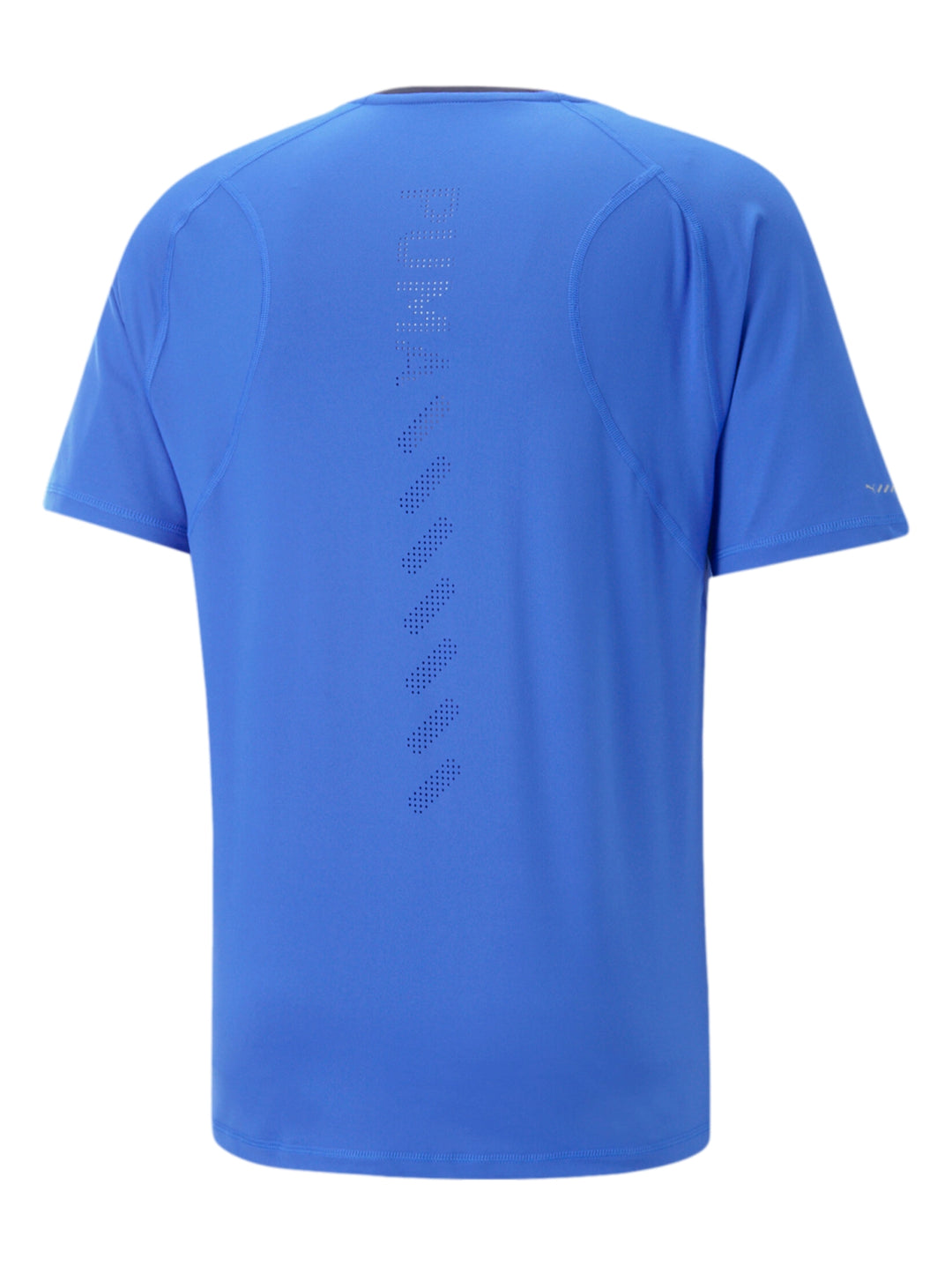 Camiseta deportiva PUMA de manga corta en color azul Royal Sapphire con logotipo plateado en el pecho.