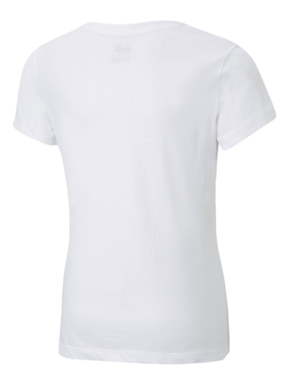 Camiseta deportiva PUMA de color blanco con logotipo plateado en el pecho.