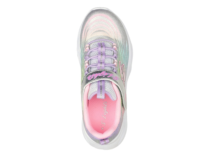 Tenis Skechers Twisty Brights para niña en colores multicolor con suela blanca ondulada y detalles brillantes.
