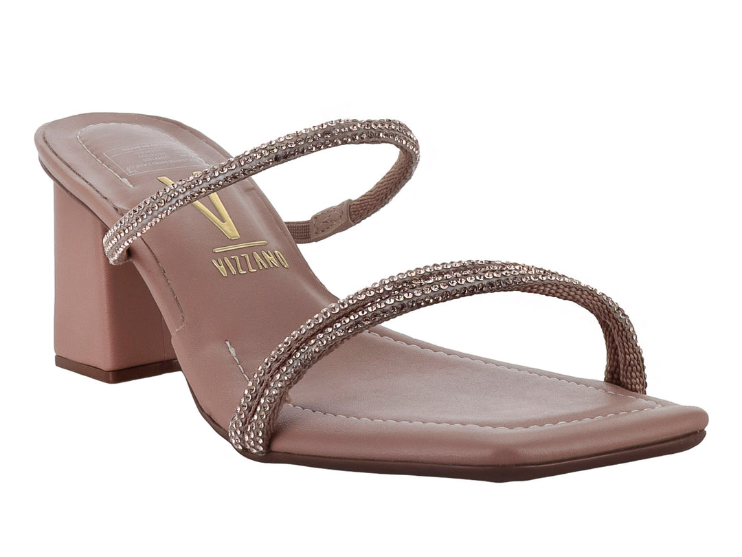 Sandalia Vizzano color nude con tacón cuadrado y tiras decoradas con strass brillantes.