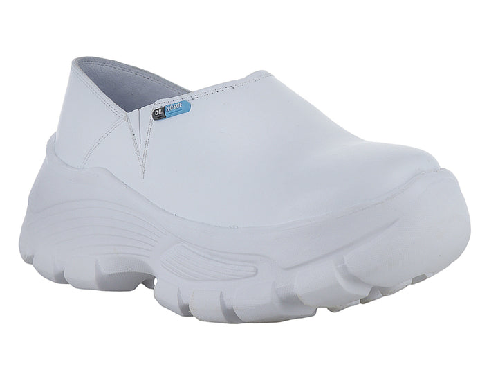 Zapatos planos tipo zueco color blanco con suela gruesa y diseño ergonómico de la marca DR HOSUE.
