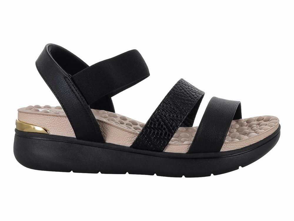 Sandalia de confort Modare color negro con tiras texturizadas y plantilla beige.
