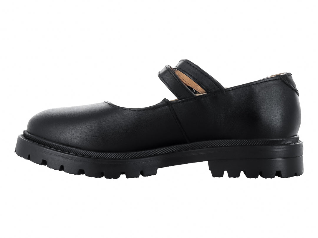 Zapato infantil modelo Steve de la marca Elefante en color negro con doble correa y hebillas plateadas.