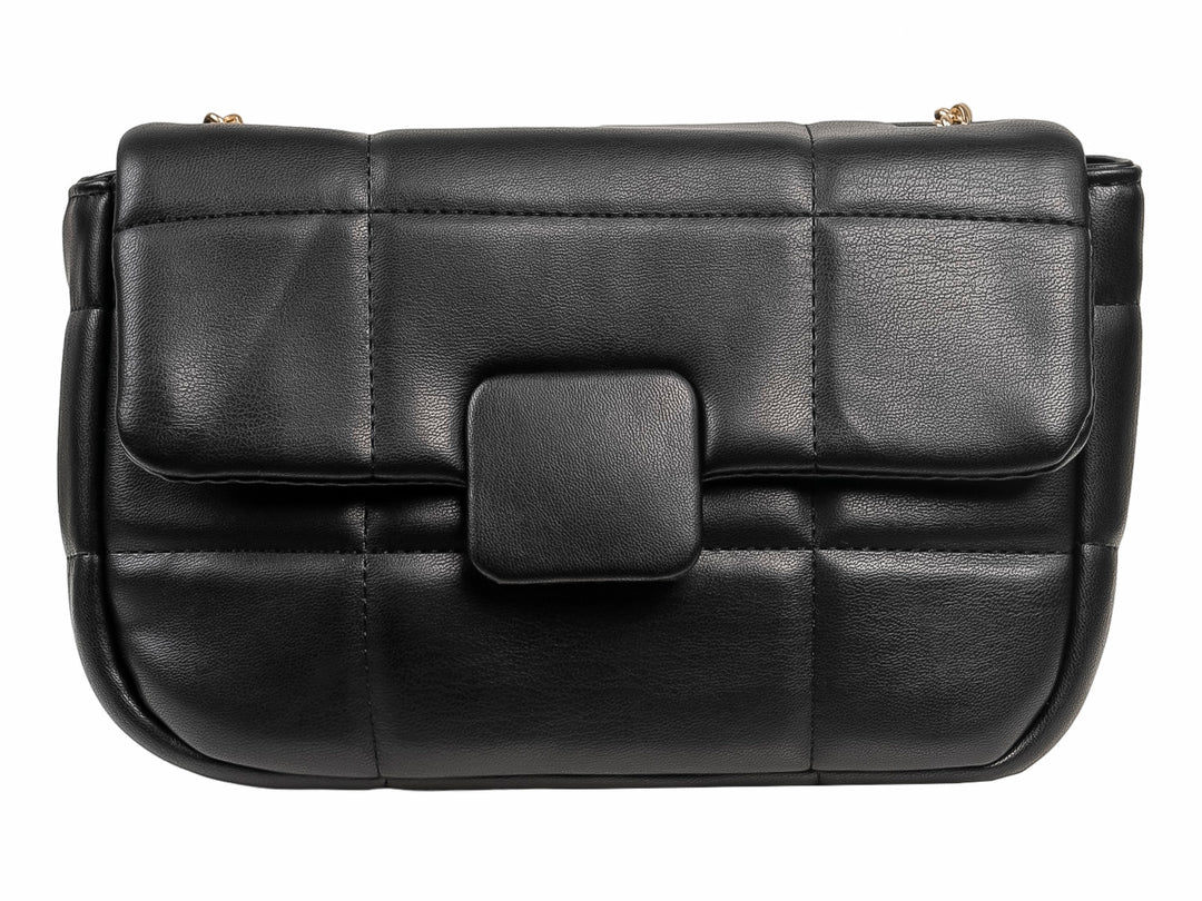 Bolso de hombro Felianna color negro con diseño acolchado y cierre de solapa central.