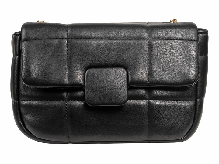 Bolso de hombro Felianna color negro con diseño acolchado y cierre de solapa central.