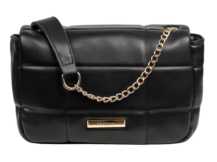 Bolso de hombro Felianna color negro con diseño acolchado y cierre de solapa central.