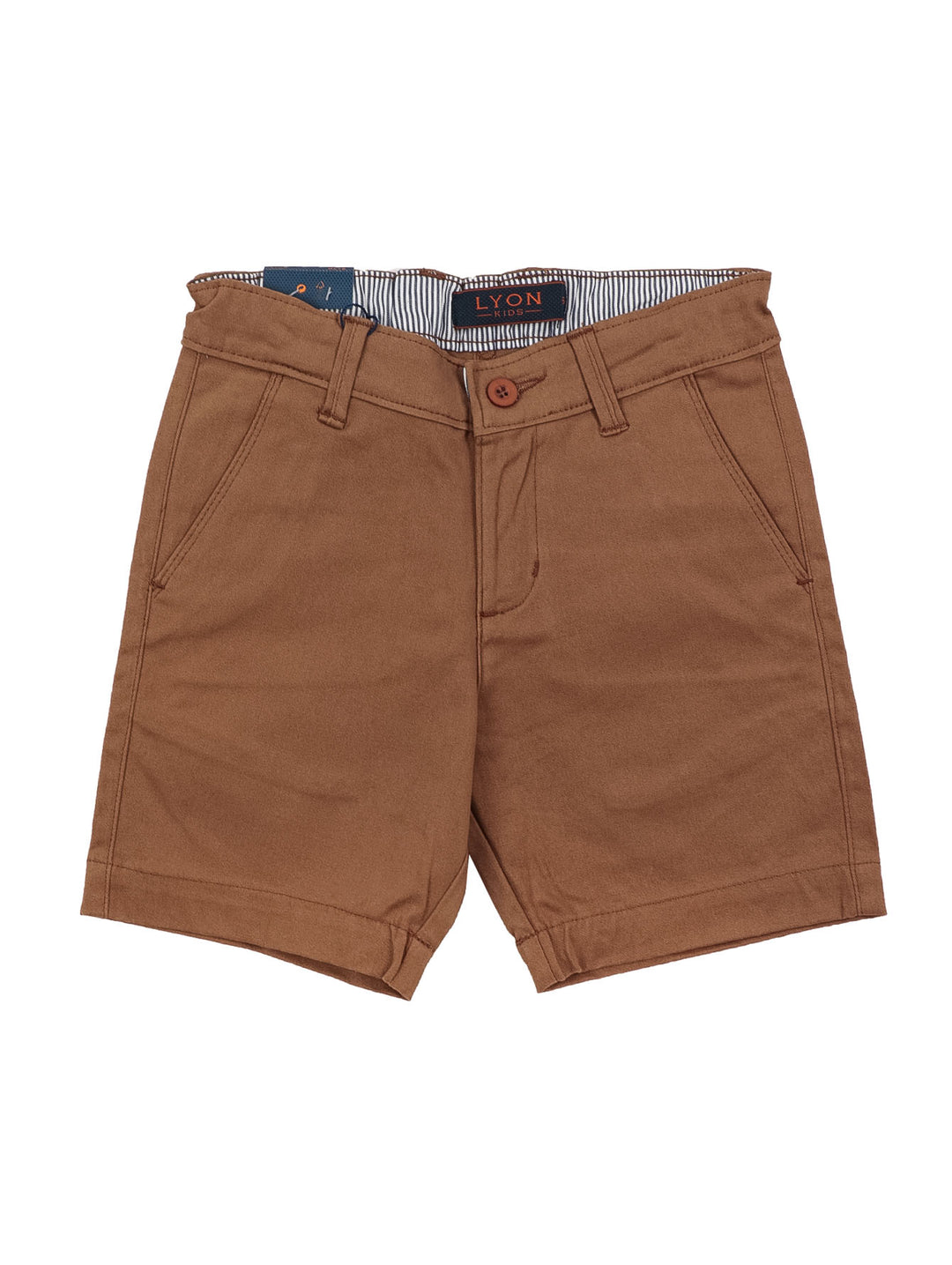 Bermudas color beige para niño de la marca Authentic Lyon con cierre de botón y bolsillos laterales.