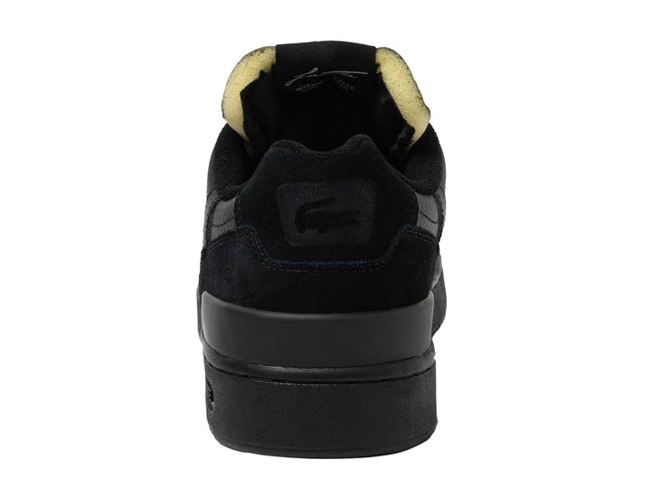 Tenis Lacoste T-Clip color negro con texturas de cuero y gamuza.