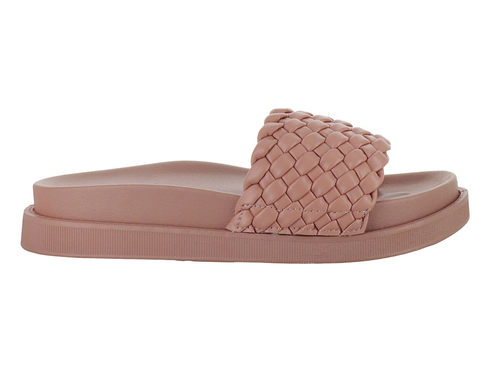 Sandalias color camel con correa tejida y suela de plataforma gruesa.